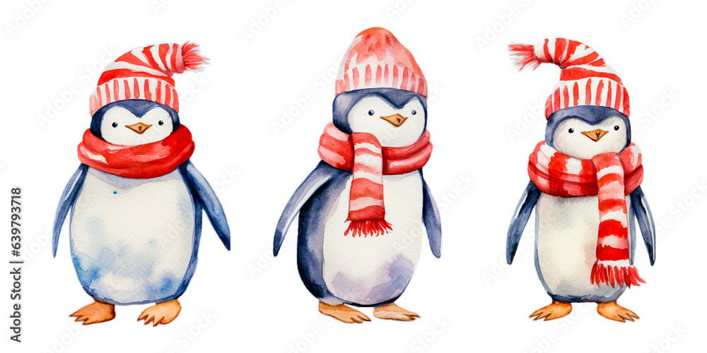 Fototapeta premium isolated watercolor cute penguin