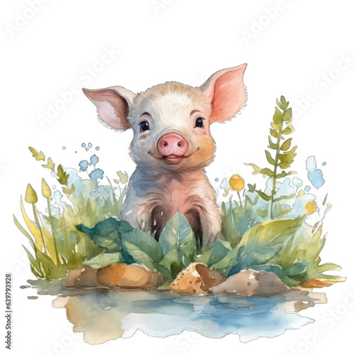 Sweet Watercolor Baby Pig Art - Charming Piglet in Pastel Tones