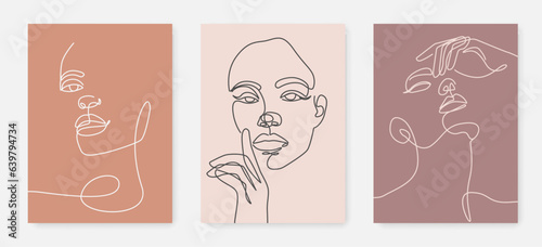Woman Abstract Face Line Art Drawing Set. Fashion Female Portrait Minimalist Style. Woman Face Outline Drawing. Continuous Line Art Fashion Minimal Portrait. Beauty Logo. Vector EPS 10 