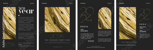 Collection of happy new year 2024 poster templates. With shiny luxury gold liquid design illustration. Design for poster, banner or background needs.