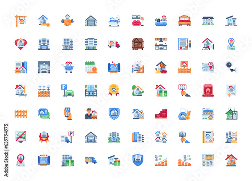 real estate, housing, and architecture vector icon set design flat style. perfect use for logo, presentation, website, and more. simple modern icon set design flat style