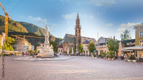 Bolzano main sqaure in city old tow bozen bolzano italy time lapse hyperlapse.
