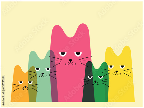 Colourful retro cats illustration