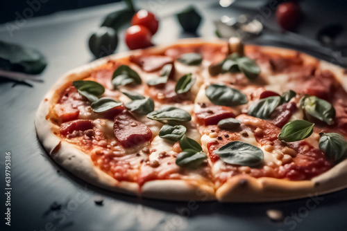 Pizza basilico e salamino piccante photo
