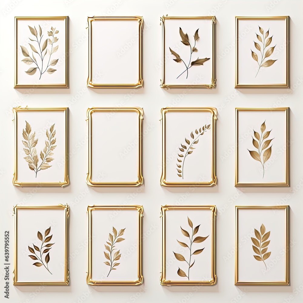 Elegant 3D Golden Frame Minimalist Leaf Design