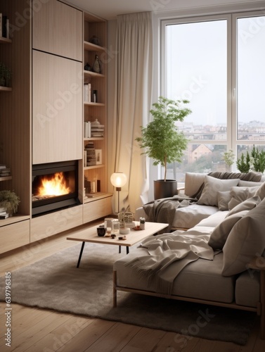 Interior design of modern scandinavian apartment  living room