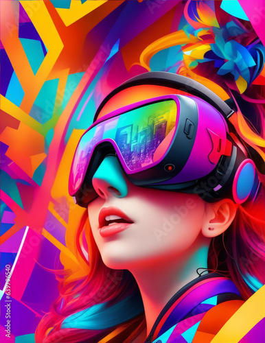 beautiful girl wearing vr headset, girl portrait in street graffity style, futuristic virtual reality theme portrait, generative ai
