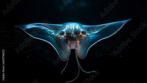 luminous fish transparent animal deep-sea creature fictional   light ocean depth  overlay layer isolated on black background