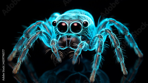 spider macro luminous fluorescent fictional computer graphics generated on a black background © kichigin19
