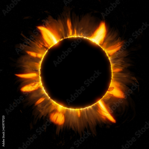 Solar eclipse with exaggerated corona.