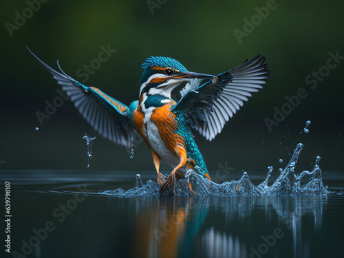 Kingfisher (Alcedo atthis) landing on the water.
