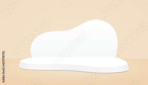 white minimal abstract freeform shape backdrop display stage 3d illustration vector on beige color background for putting beauty product or object