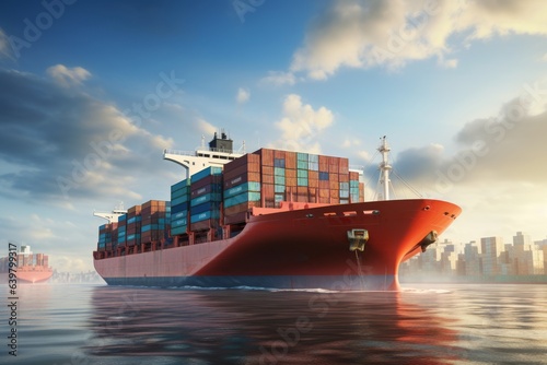 Bulk carrier transports containers. Generated ai.