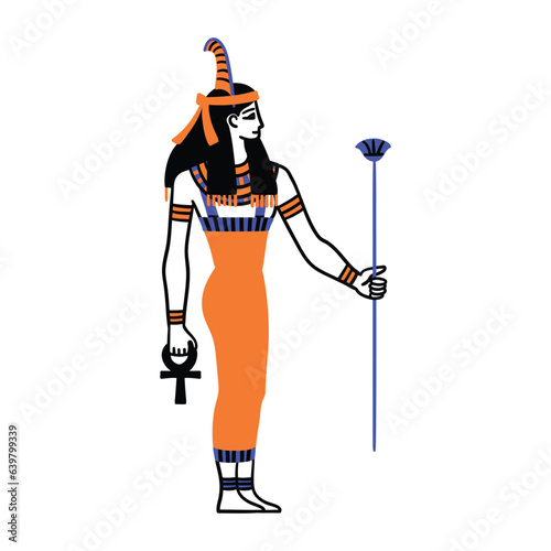 Cartoon Color Character Egyptian God Maat Egypt Myth Concept Flat Design Style. Vector illustration of Ancient Mythology Personage or Sculpture