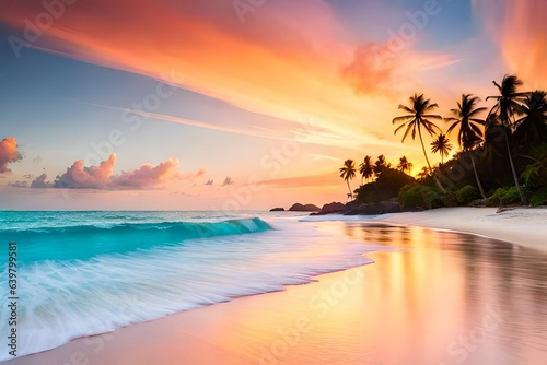 caribbean, idyllic, palm, panorama, paradise, relax, relaxation, resort, seascape, sunrise, tranquil, tropic, wave, clear, sand, coconut, hot, island, ocean, sun, tropical, beauty, blue, cana, cloud © kashif