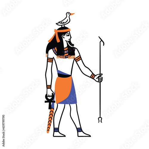 Cartoon Color Character Egyptian God Geb Egypt Myth Concept Flat Design Style. Vector illustration of Ancient Mythology Personage or Sculpture