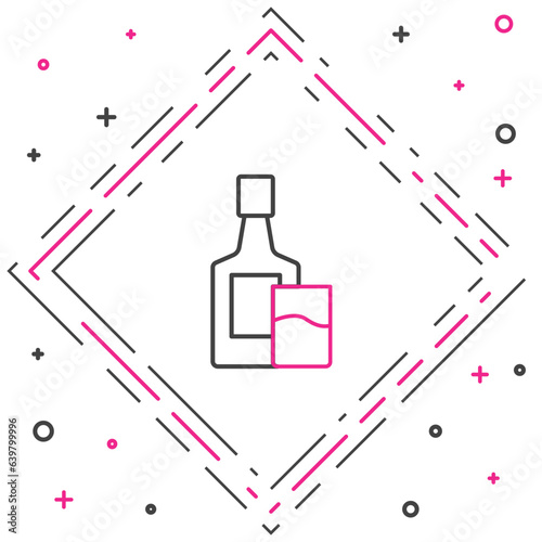 Line Whiskey bottle and glass icon isolated on white background. Colorful outline concept. Vector