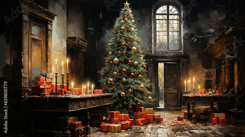 christmas tree and fireplace with candles