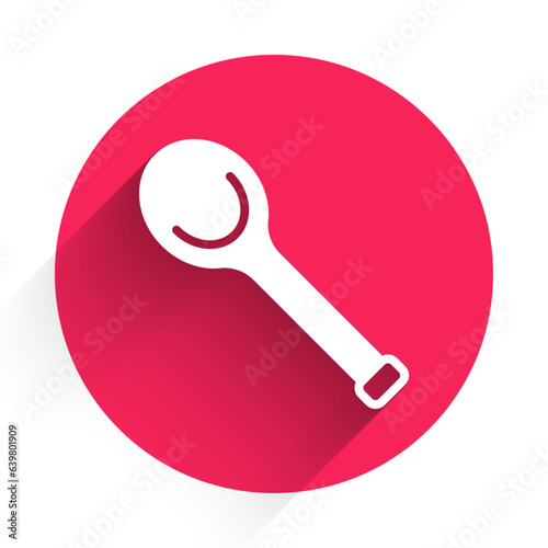 White Sauna ladle icon isolated with long shadow background. Red circle button. Vector