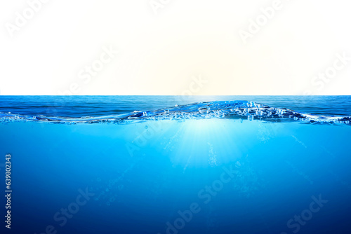 Blue water wave and bubbles on transparent background. BLUE UNDER WATER waves and bubbles. sea with sunlight reflection, Tranquil sea harmony of calm water surface. for graphic designing, editing.