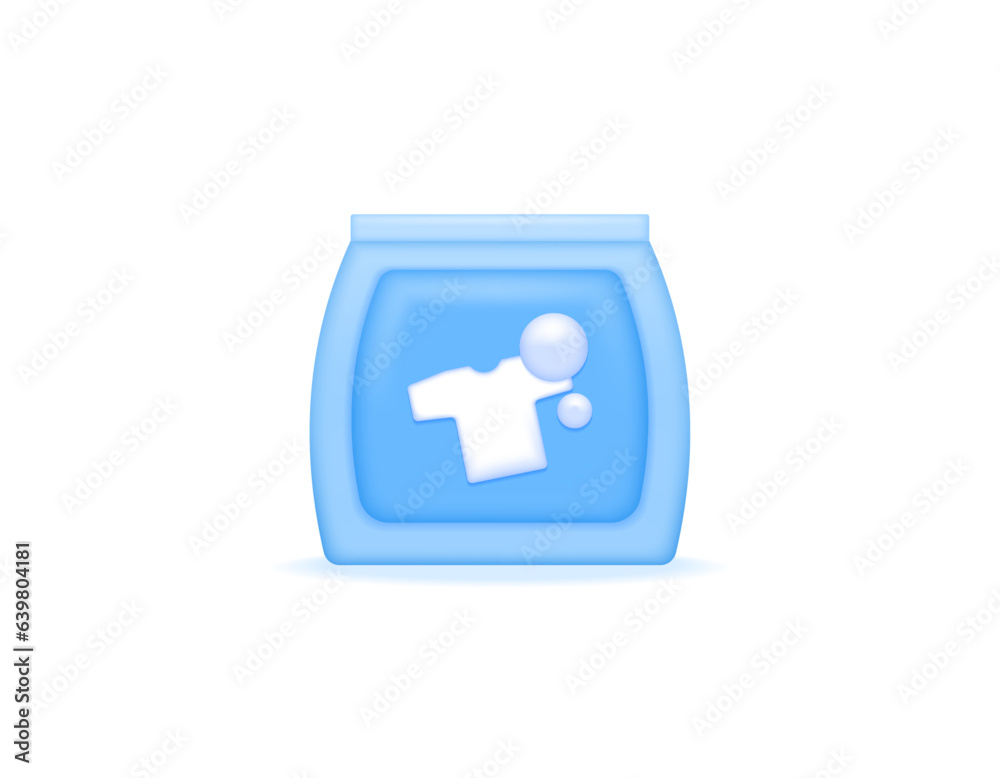 Laundry detergent. Cleaners that are used to clean dirt on clothes. Products that are used as cleaners. Blue plastic packaging. Icon or symbol. Minimalist 3D illustration concept design. Vector Laundry detergent. Cleaners that are used to clean dirt on clothes. Products that are used as cleaners. Blue plastic packaging. Icon or symbol. Minimalist 3D illustration concept design. Vector