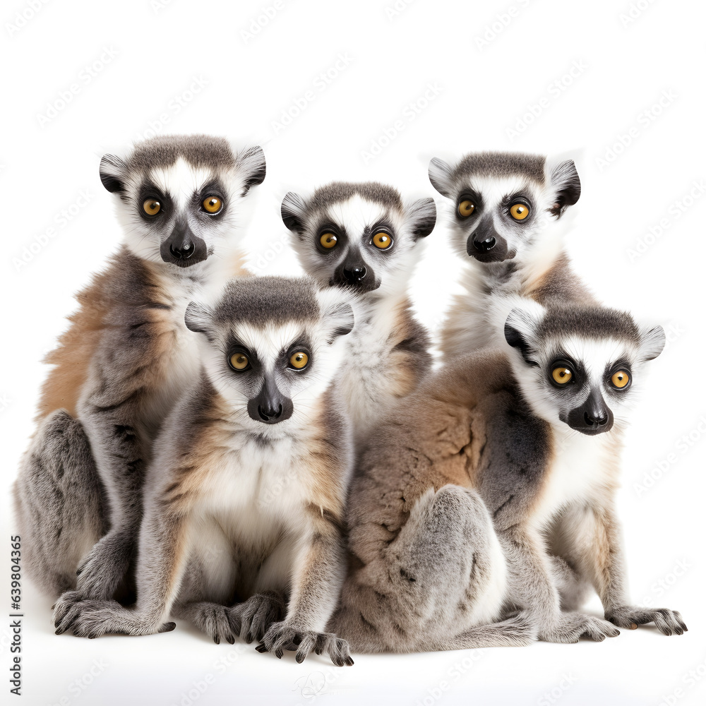 Obraz premium a group of lemurs on a white background