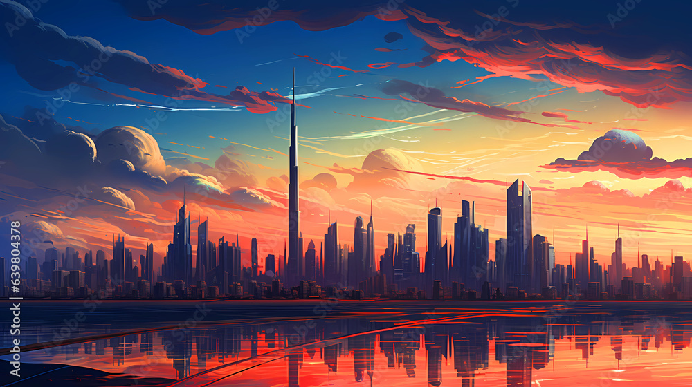 Illustration of the beautiful city of Dubai. United Arab Emirates