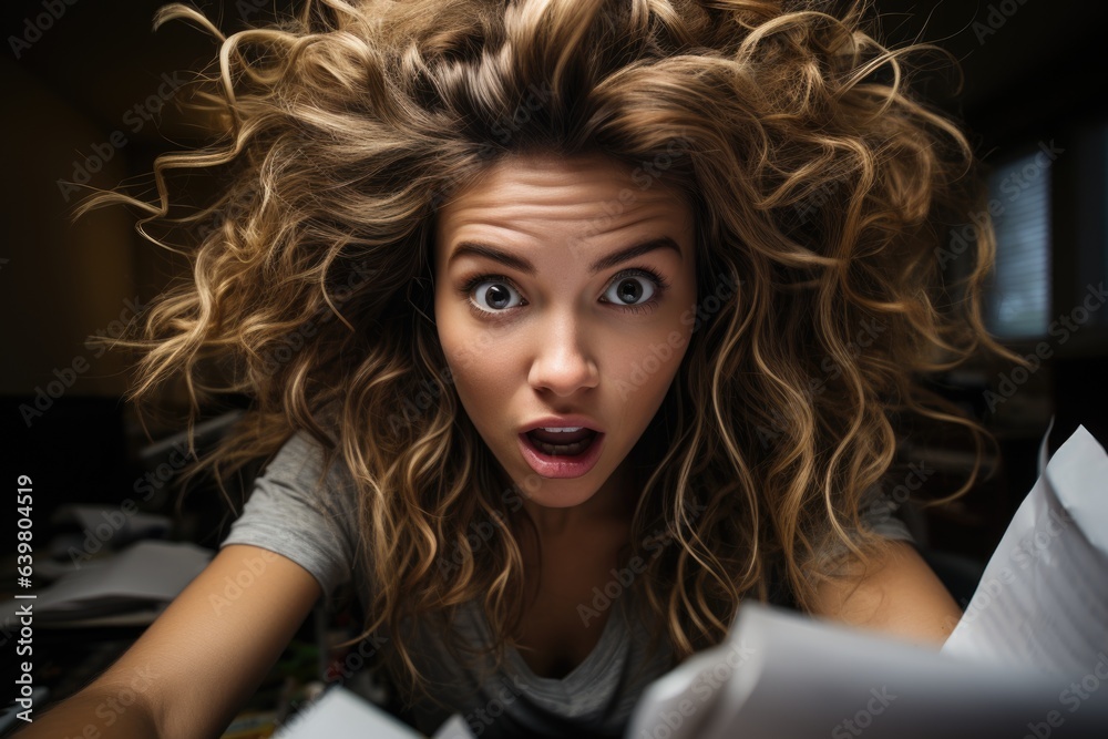 Fototapeta premium Woman, Shocked Reactions While Reading