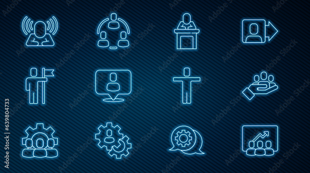 Set line Project team base, Hand for search people, Speaker, Head hunting, Team leader, and icon. Vector Set line Project team base, Hand for search people, Speaker, Head hunting, Team leader, and icon. Vector