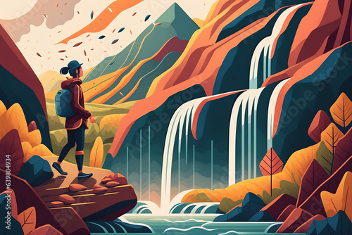 Woman enjoying a waterfall, Adventure, Exploration
