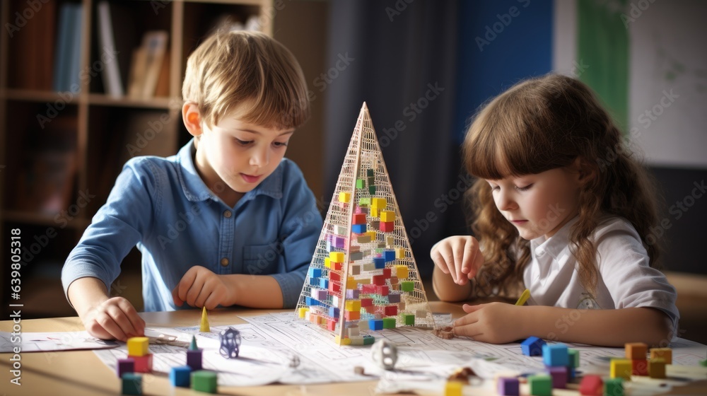 A little boy and a little girl studying maths A little boy and a little girl studying maths