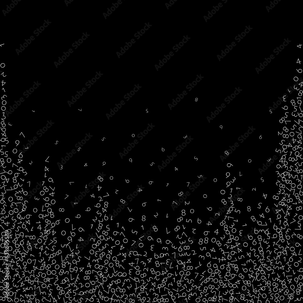 Falling numbers, big data concept. Binary white disorderly flying digits. Falling numbers, big data concept. Binary white disorderly flying digits.