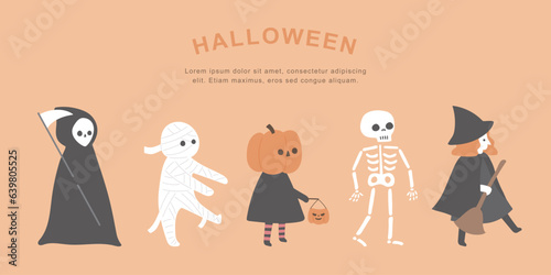 Hand drawn halloween costume illustration set.