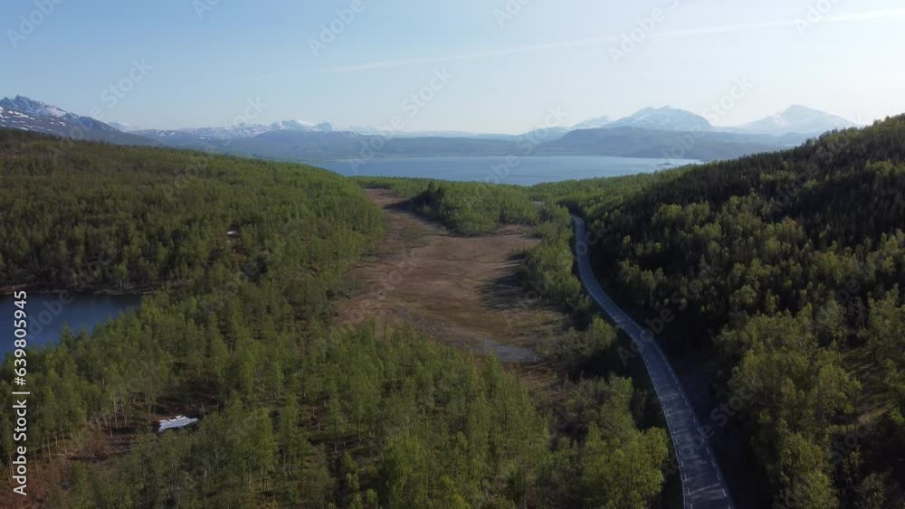 Aerial view shot of beautiful green trees and mountains, Norway. Aerial view shot of beautiful green trees and mountains, Norway.