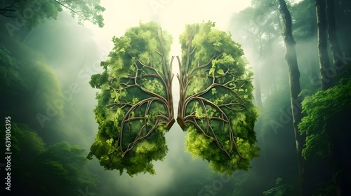 Green lung filled by the forest trees for healthy environment. generative AI