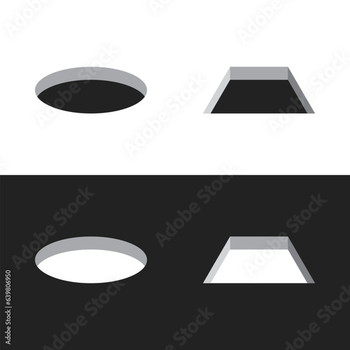 Four holes graphic icon set. Round and square holes isolated sign set. Vector illustration