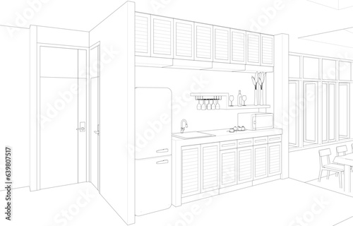 3D illustration of cafe and residential project