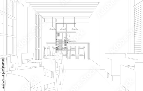 3D illustration of cafe and residential project
