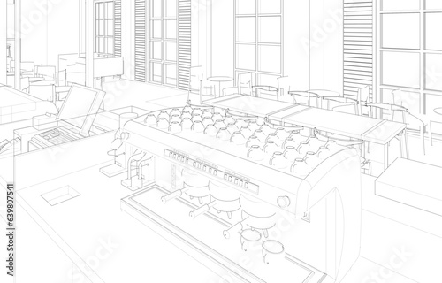 3D illustration of cafe and residential project