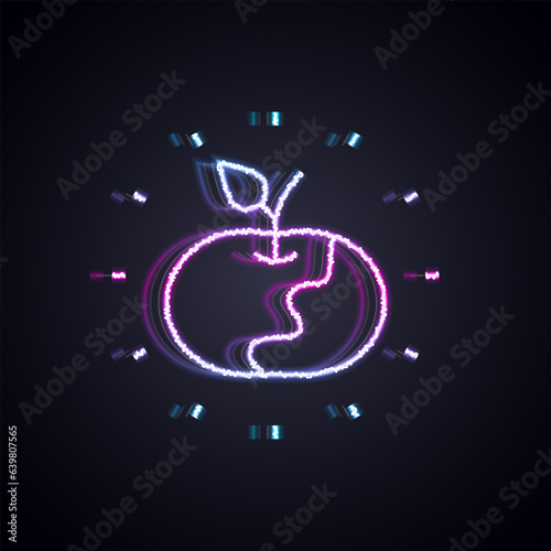 Glowing neon line Poison apple icon isolated on black background. Poisoned witch apple. Vector