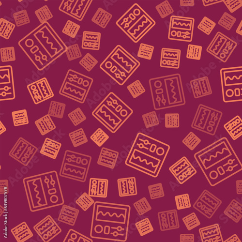 Brown line Drum machine icon isolated seamless pattern on red background. Musical equipment. Vector