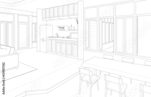 3D illustration of cafe and residential project