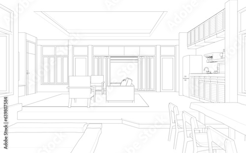 3D illustration of cafe and residential project