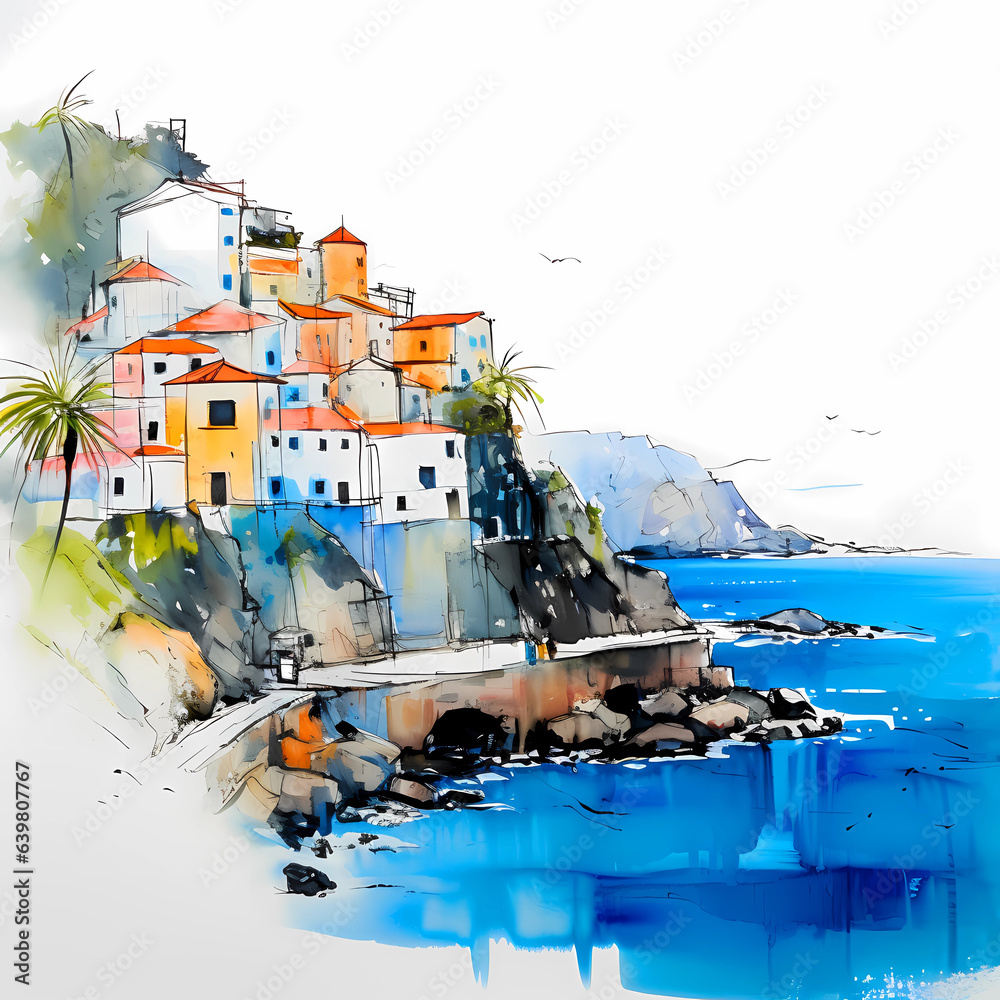 Illustration of a beautiful view of a tropical island