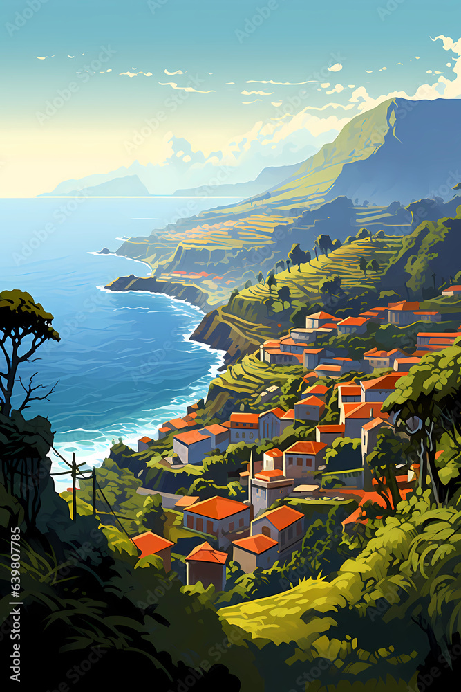 Illustration of a beautiful view of a tropical island