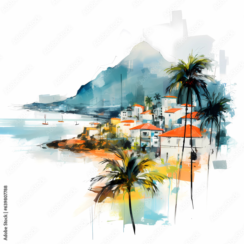 Illustration of a beautiful view of a tropical island