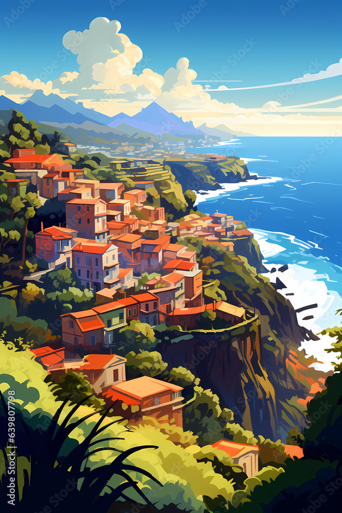 Illustration of a beautiful view of a tropical island