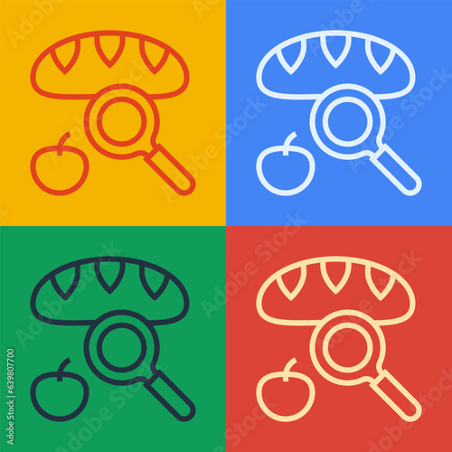 Pop art line Searching for food icon isolated on color background. Homelessness and poverty concept. Vector