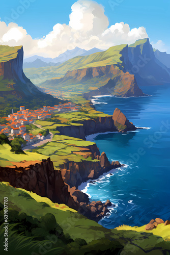 Obraz na płótnie Illustration of a beautiful view of a tropical island w salonie