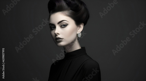 Classic Style high fashion portrait with empty copy space on the side. Generative AI. 